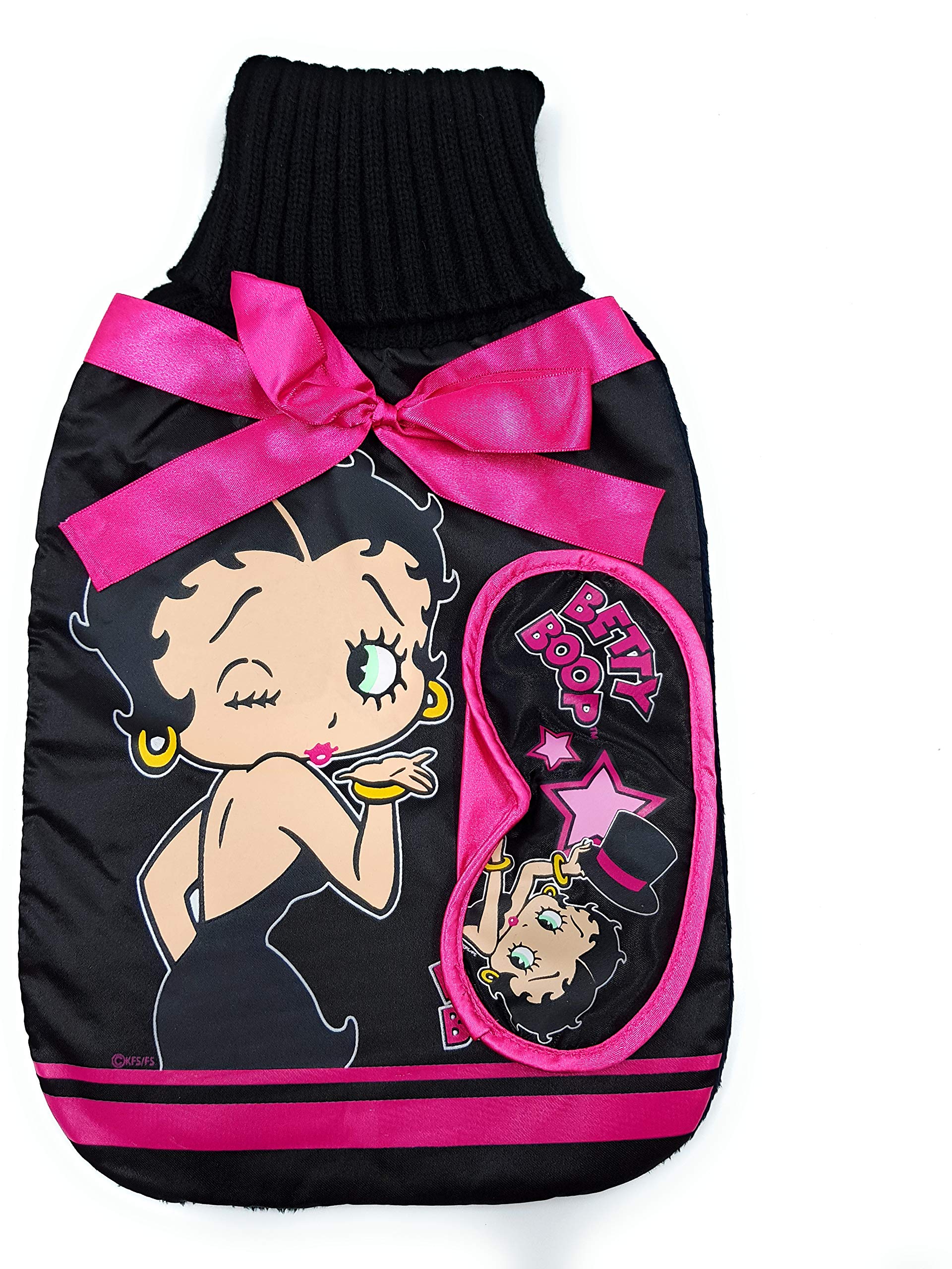 Character Deluxe Hot Water Bottle and Cover Set Range- Choose Your Option. (Betty Boop Show Girl Designs with Eye Mask (2L))