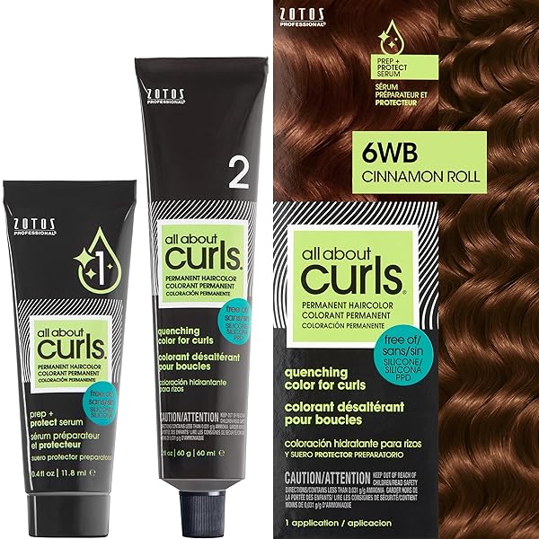 ALL ABOUT CURLS 6WB CINNAMON ROLL PERMANENT HAIR COLOR (PREP + PROTECT SERUM & HAIR DYE FOR CURLY HAIR) – 100% GREY COVERAGE, NOURISHED & RADIANT CURLS