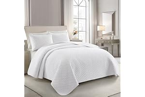 Bonlino Quilt Bedding Set Bed King - Lightweight Soft Summer Farmhouse Set, Modern Boho Style Striped as Bedspread Coverlet, with 2 Pillow Shams for Home Bedroom All Season (White, King)