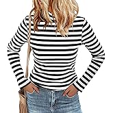 Women's Long Sleeve Stripe Shirts Fall Casual Mock Neck Ribbed Knit Tops 2025 Fashion Clothes