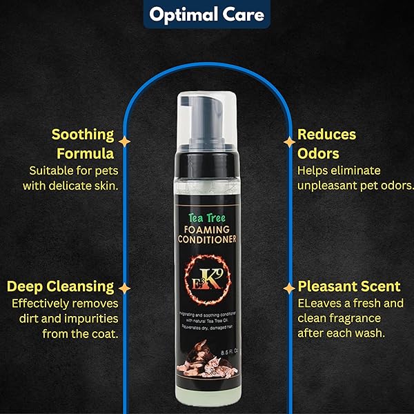 E3 TEA TREE FOAMING CONDITIONER (K9) – 8.5OZ – DEEP CLEANSING & SOOTHING FORMULA FOR PETS, WITH NANO VITAMINS A, C, E, & F | TRUSTED BY PROFESSIONALS | WITH THE GOODNESS OF TEA TREE