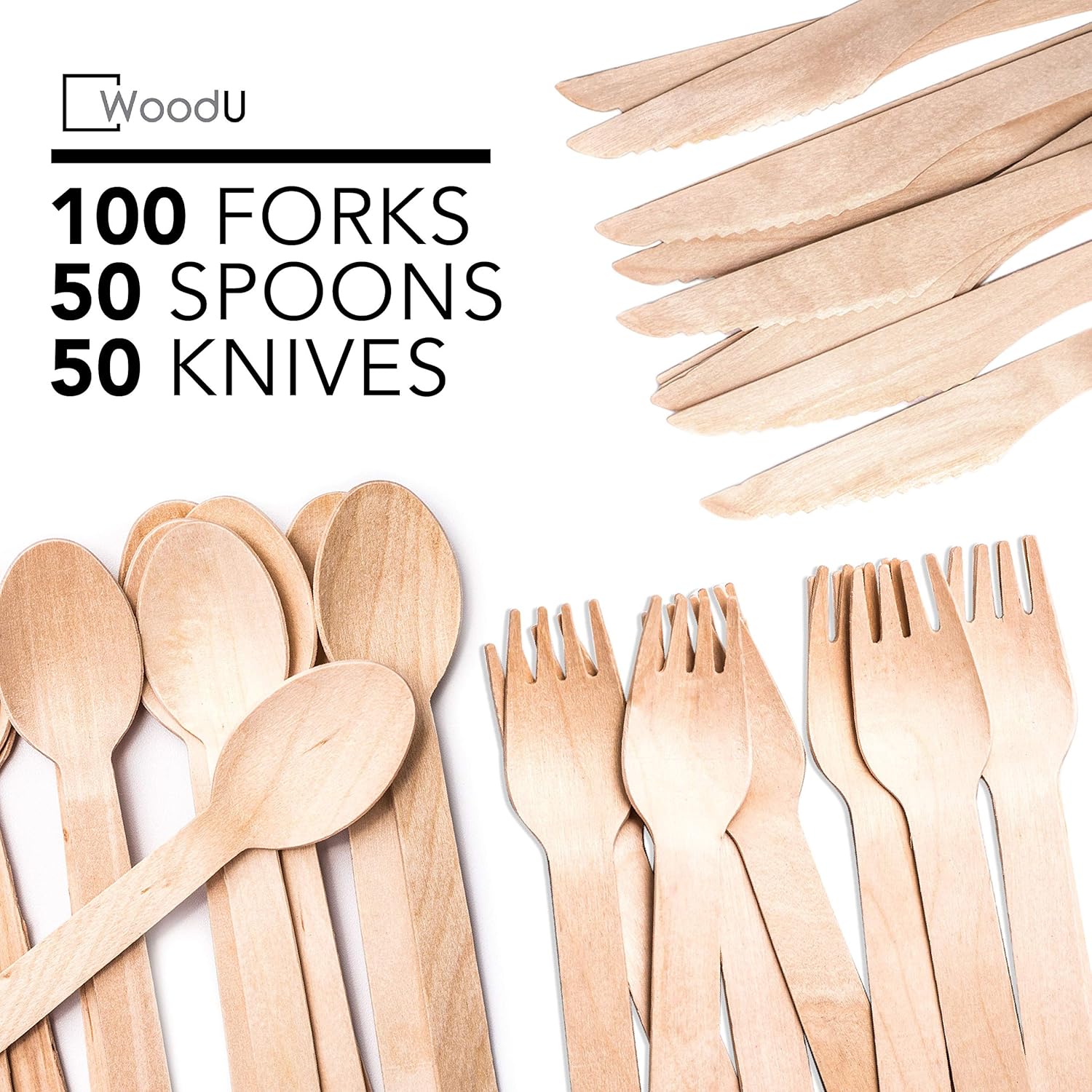 Disposable Wooden Cutlery Set WoodU Utensils AllNatural, EcoFriendly