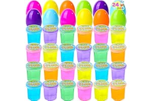 JOYIN 24 Pcs Easter Eggs Filled with Mini Glitter Putty Slime, Bright Colorful Prefilled Easter Eggs with Slime for Kids Easter Basket Stuffer, Easter Eggs Hunt, Party Favors, Classroom Prize