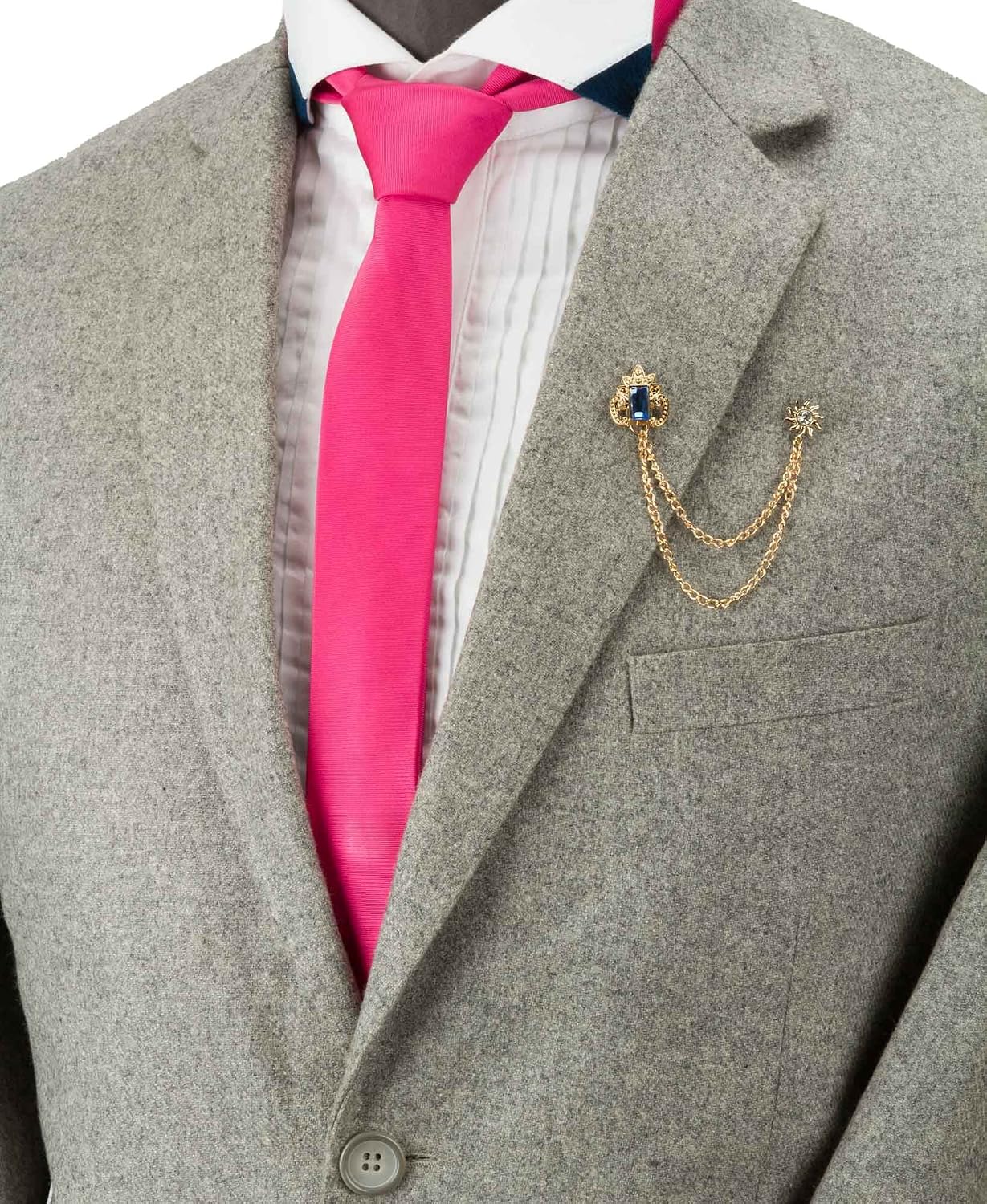 Knighthood Crowned Blue Stone with Hanging Chain Lapel Pins Golden Badge Coat Suit Wedding Gift Party Shirt Collar Accessories Brooch for Men - Image 3