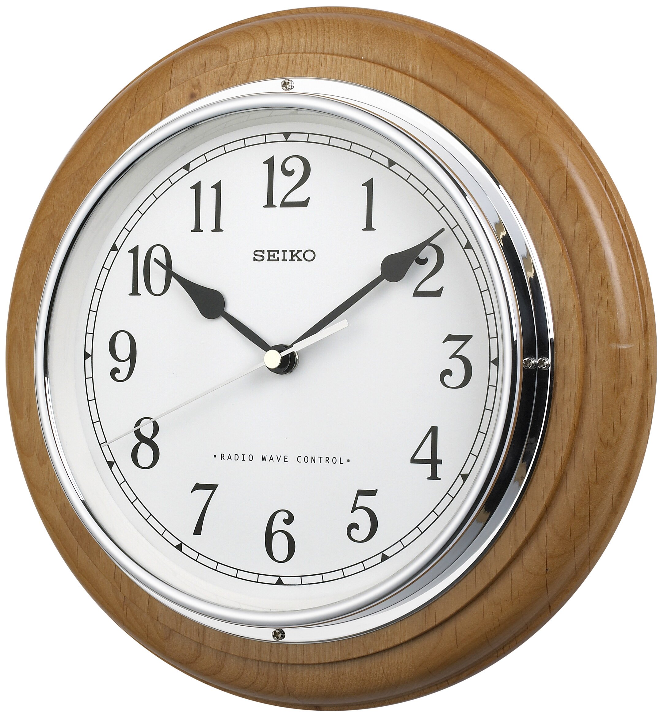 Deluxe Wooden Radio Controlled Seiko Wall Clock,Light Wood,282mm DIAMETER