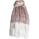 Indian Om Mantra Hand Block Printed Scarf Prayer Shawl (White/Red)