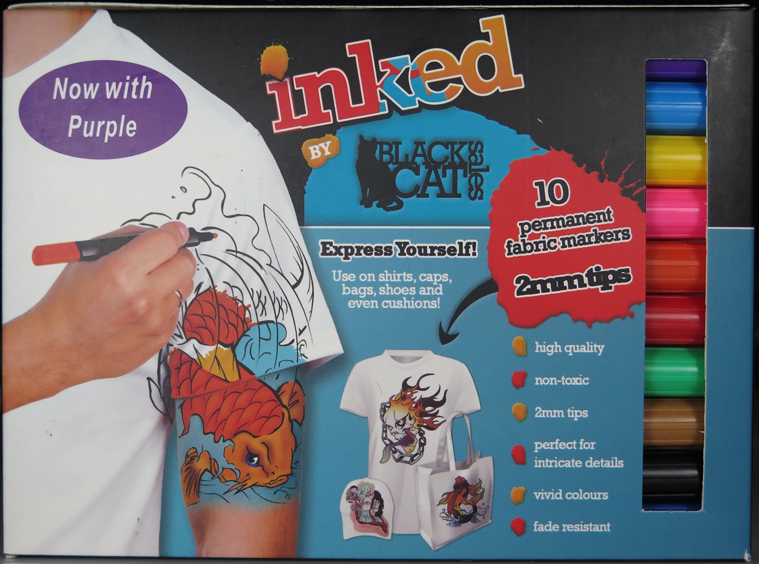 Fabric Markers Permanent - Limited Edition quality fine-tip pens. 10 beautiful colors, includes PURPLE! Water-based & non-toxic ink. Child-safe. Have fun & paint the best designs on your T-shirts, shoes etc. Quality guaranteed! Only available while stocks last!
