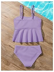 SHENHE Girl's 2 Piece High Waisted Ruffle Waffle