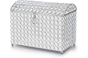 Nitial Crystal Wedding Card Box with Heart Lock 11in Wedding Money Box Treasure Chest Silver Bead Card Receiving Memory Storage for Reception Brithday Graduation Baby Shower Party (Elegant Style)