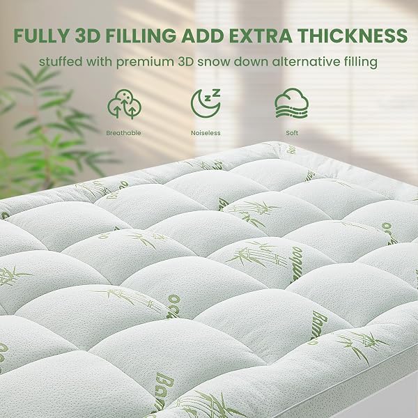 JOLLYDAY BAMBOO VISCOSE MATTRESS TOPPER & PROTECTOR – QUILTED SOFT DESIGN FOR BACK PAIN RELIEF & ENHANCED COMFORT, GREEN (QUEEN)