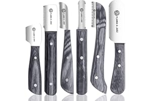 FLAMIA & JABZ FJ Professional Stripping Knife kit (6 pieces set) for Dogs & Pets, Wooden Handle Grip with Stainless Steel Blade (Right handed) (Black)