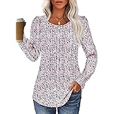 GKBK Women Long Sleeve Shirts Fall Tops Dressy Pleated Scooped Neck Tunic Tops for Leggings S-3XL