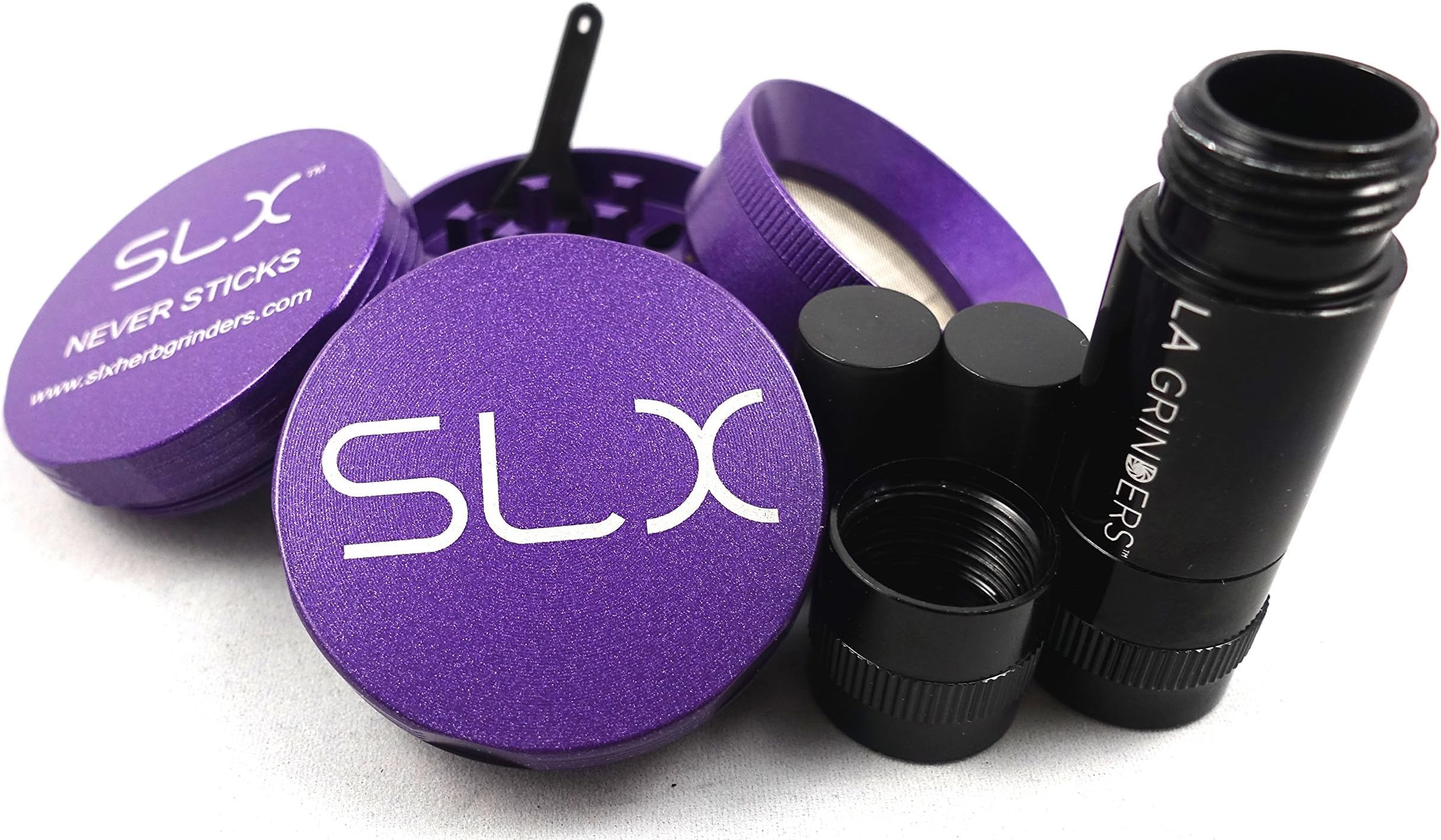 SLX Version 2.0 Purple Non-Stick 4 Piece Grinder - 2 Inch with La Grinders Pollen Press