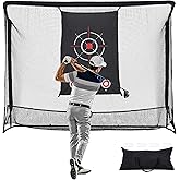 RUNFREELY 10x7.5/8ft Golf Practice Hitting Net with Target/Impact Screen | Heavy Duty Steel Frame Golf Hitting Cage,Ball Return System,Design for Golf Simulator Indoor Outdoor Training, with Carry bag