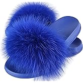 HIPRETTYUS Women's Real Fox Fur Slides, Fluffy Fur Sandals for Indoor/Outdoor Comfort