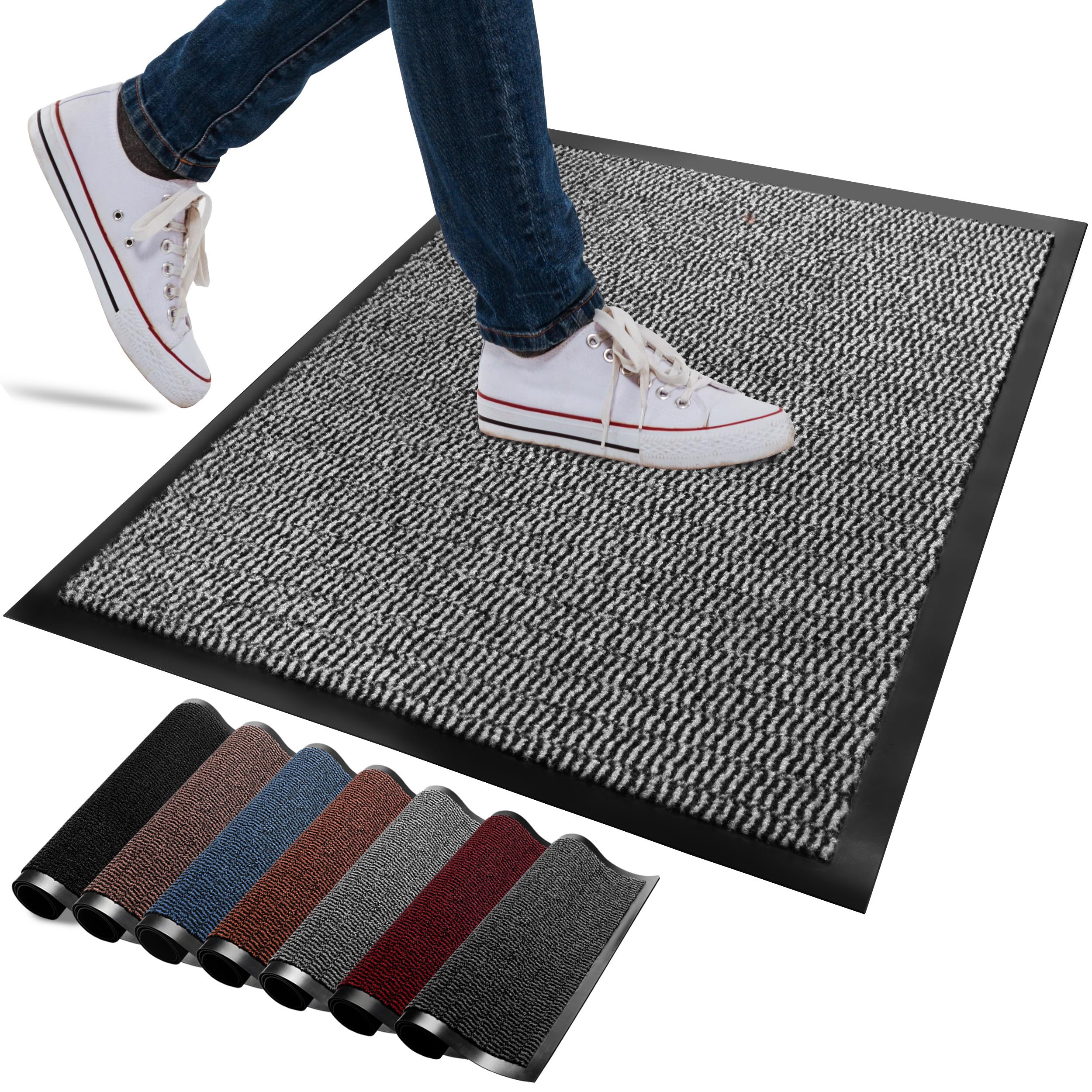 FB FunkyBuys Washable Door Mats Indoor & Outdoor - Non-Slippery Heavy Duty Doormats Indoor - Highly Absorptive Rubber Door Mat - Perfect for Kitchen, Home and Hotel Entrance (Grey, 60x80 CM)