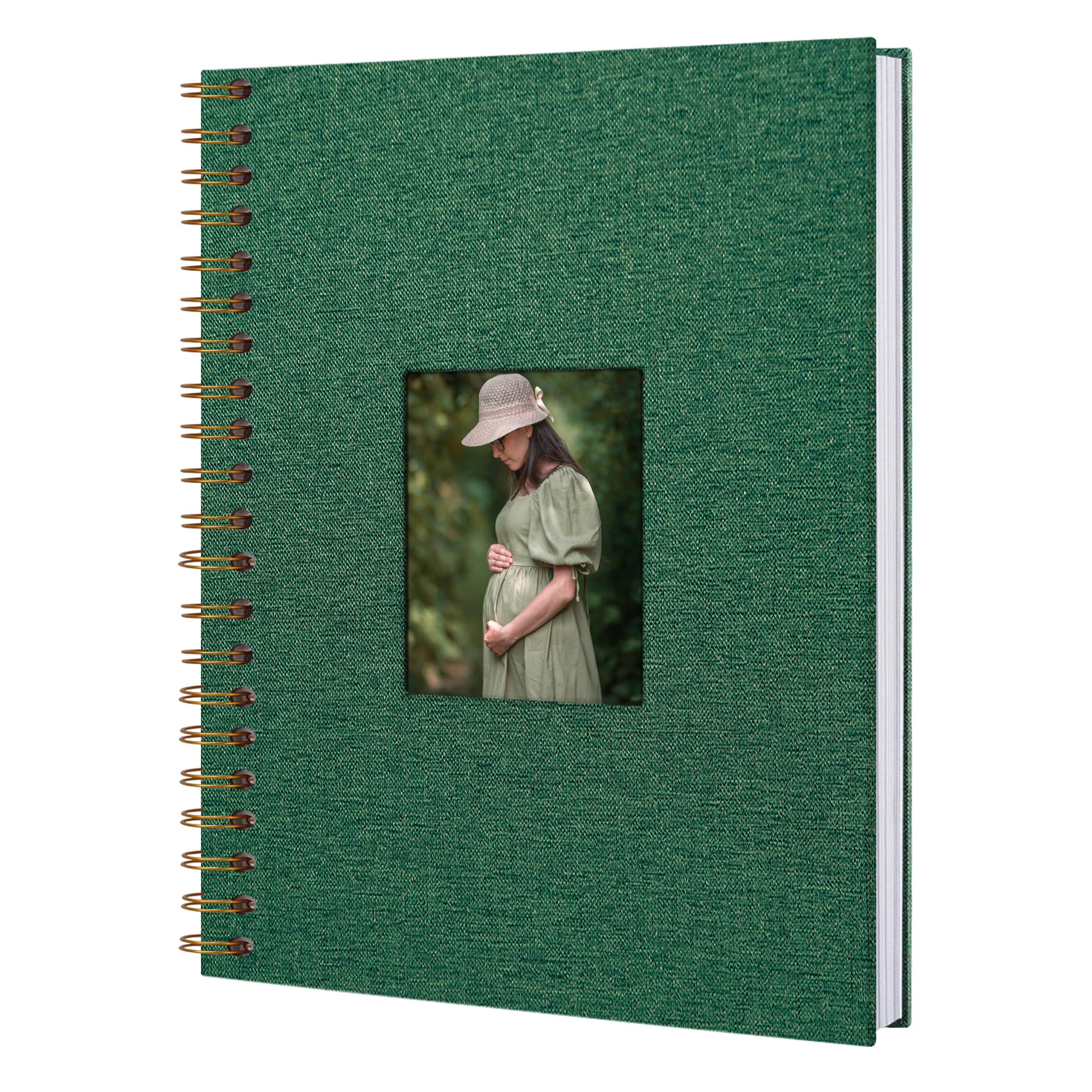 Yopih Scrapbook Photo Albums Linen Cover 28x20.5 cm Hardcover Kraft White Pages Memory Scrapbooking Book for Wedding Travel Baby Shower Guest Book, 40 Sheets/80 Pages, Dark Green