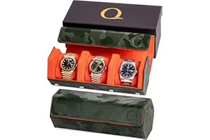 QWATCHBANDS Napa Leather Watch Rolls for Men - Hexagon Watch Roll Travel Case for Watches - Storage Organizer Genuine Leather with Velvet Interior Display