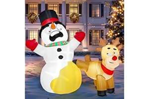 Joiedomi 6.6 FT Long Christmas Inflatable Decoration Reindeer Peeing on Snowman, Blow Up Christmas Inflatables Outdoor Decorations with Build-in LEDs for Xmas Party Outdoor Indoor Yard Garden Décor