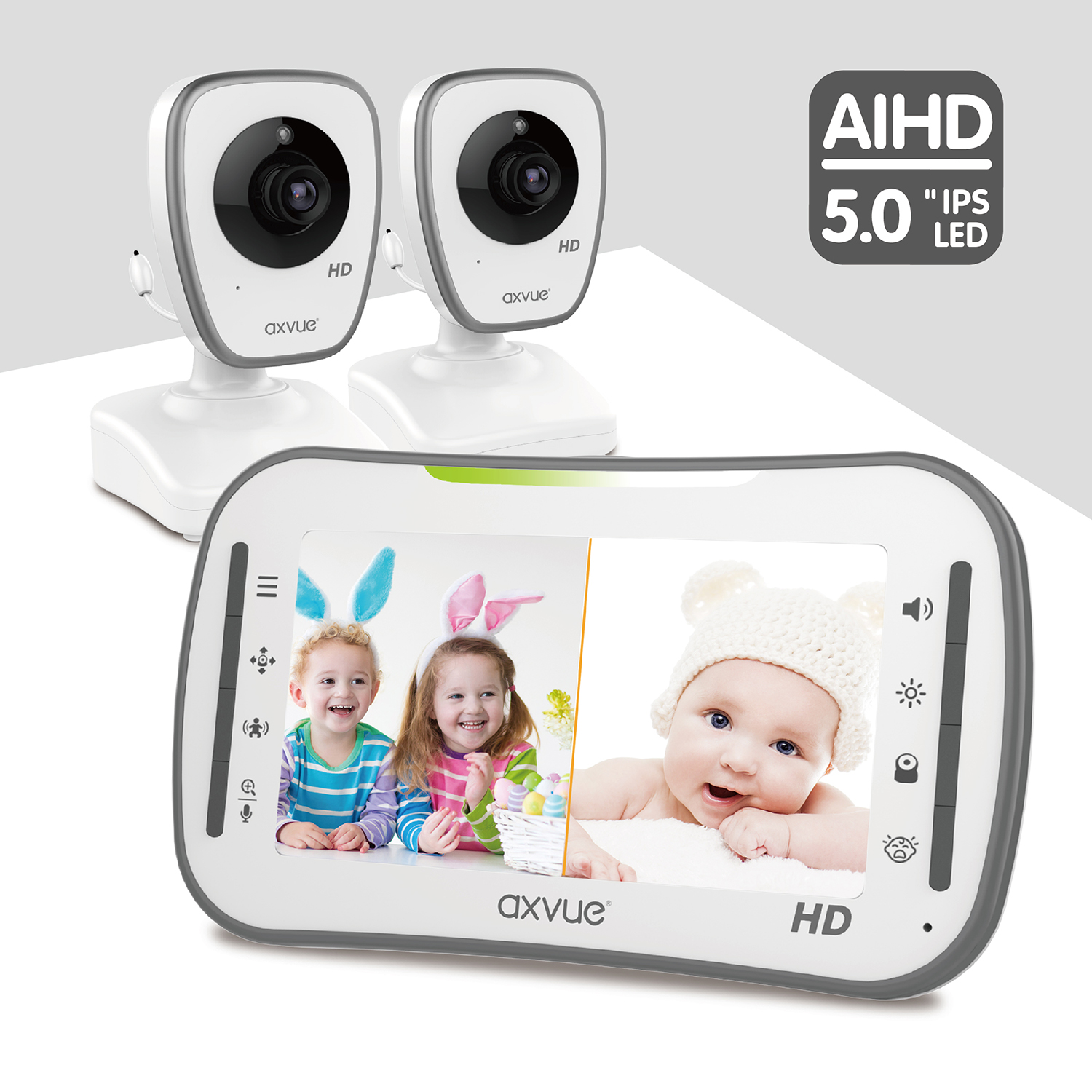 HD-Video-Baby-Monitor-AXVUE-720P-5-HD-Display-IPS-Screen-2-HD-Cams-12-Hours-Battery-Life-1000ft-Range-2-Way-Communication-Secure-Privacy-Wireless-Technology