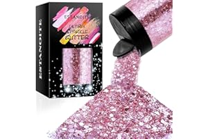 ESTANOITE Holographic Chunky Glitter, 160G/5.64OZ for Resin, Iridescent Chunky & Fine Mixed Sequin Flake, Craft for Nail, Tumbler, Makeup, Body Bulk (Party Pink)