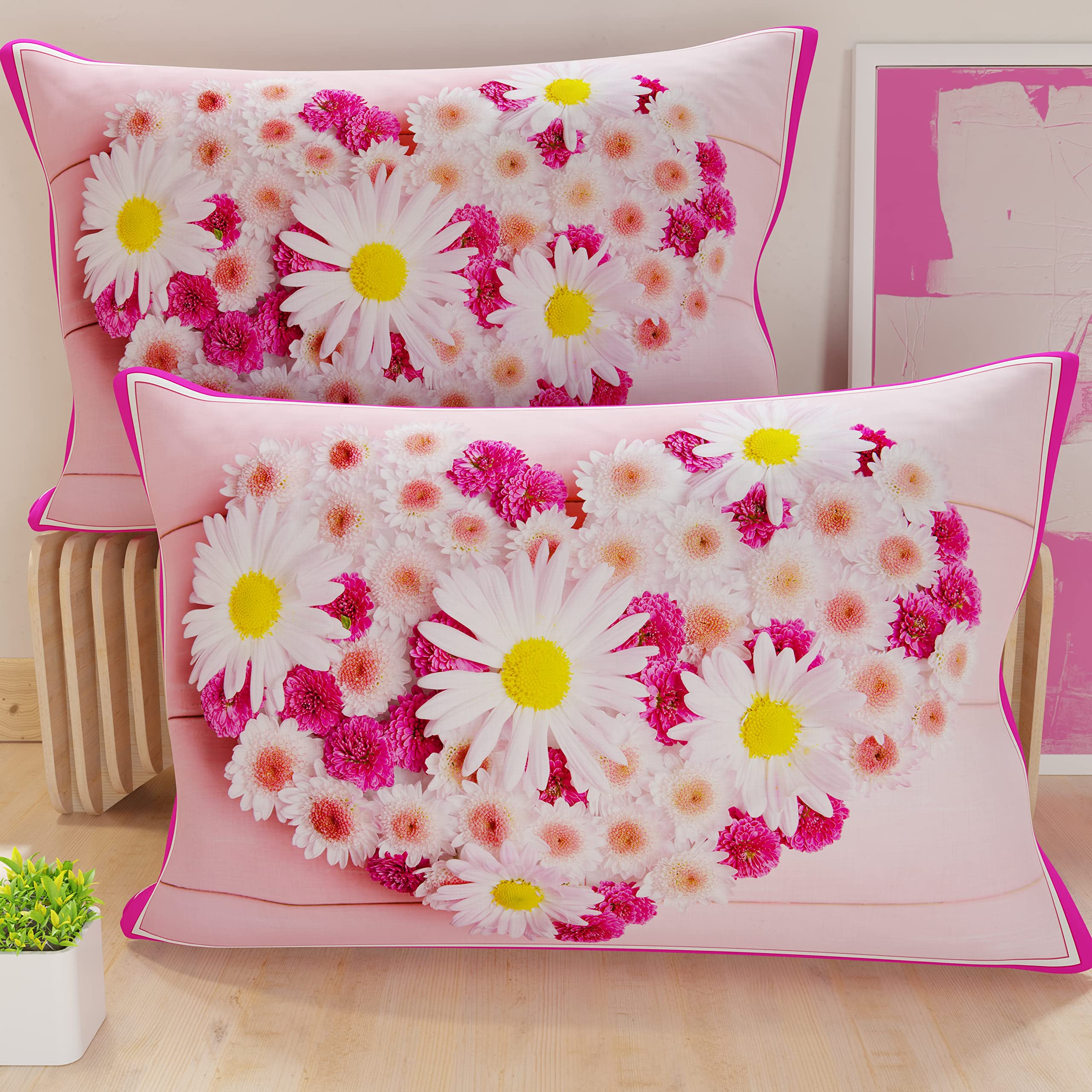 PETTI Artigiani Italiani - Bed Pillowcases, Pair of Pillowcases 50 x 80 cm, Pillow Case, Hypoallergenic Microfibre Pillowcases, Made in Italy, Pink Floral Pillowcases — image 1
