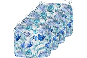 ARTPLAN Patio Chair Seat Cushion Slipercover(Cover-only No Insert) Outdoor Patio Cushion Covers Set with Tie,Zipper Colsure,Floral 20"X22"X4"(4 Pack),Blue Leaf
