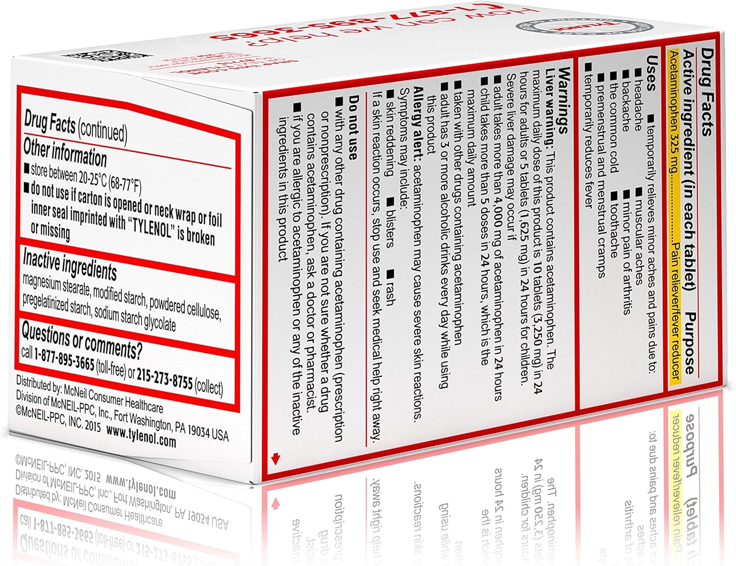 Tylenol Reg Strngth 100'S Size 100ct Tylenol 325 Mg Regular Strength Pain Reliever: Health & Personal Care