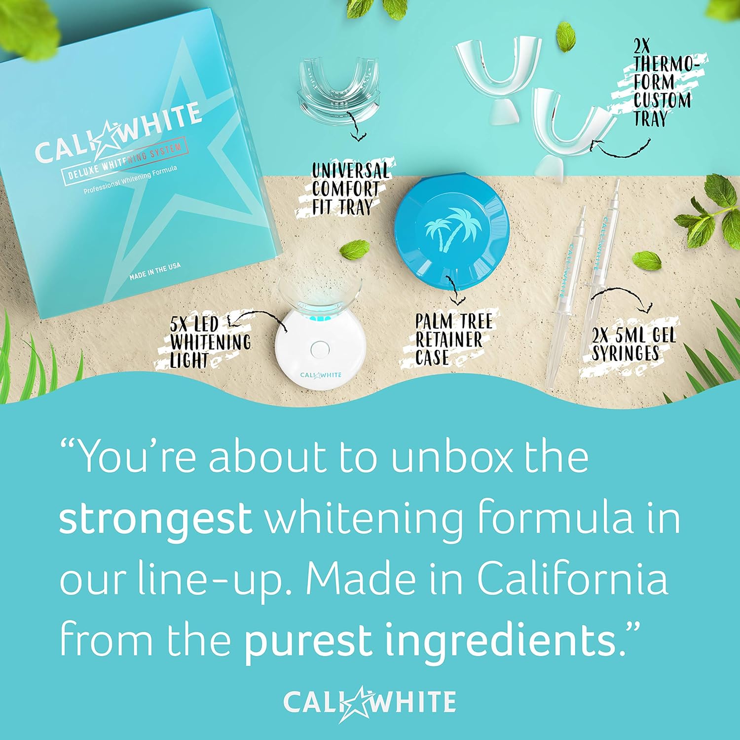 Cali White Vegan Teeth WHITENING KIT with LED Light, Made