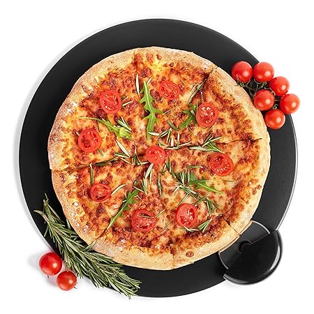 Kenley Pizzastein für Ofen & Grill - Rund 38cm Pizza Stein aus Cordierit mit Pizzaroller Set - Brotbackstein Flammkuchenstein