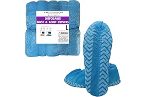 Innovative Haus Premium Thick Disposable Boot & Shoe Covers | Durable, Non-Slip, Treads, Water Resistant, Non-Toxic, 100% Latex Free | Stronger than Competitor-40 grams |100-Pack Blue| (Large)