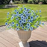 ATTGREAT Artificial Flowers Outdoor UV Resistant Faux Plants Outside Spring Fake Plastic Flower Bulk Artificial Fern Greenery for Garden Hanging Planter Home Vase Decor, 12 Bundles (Blue)