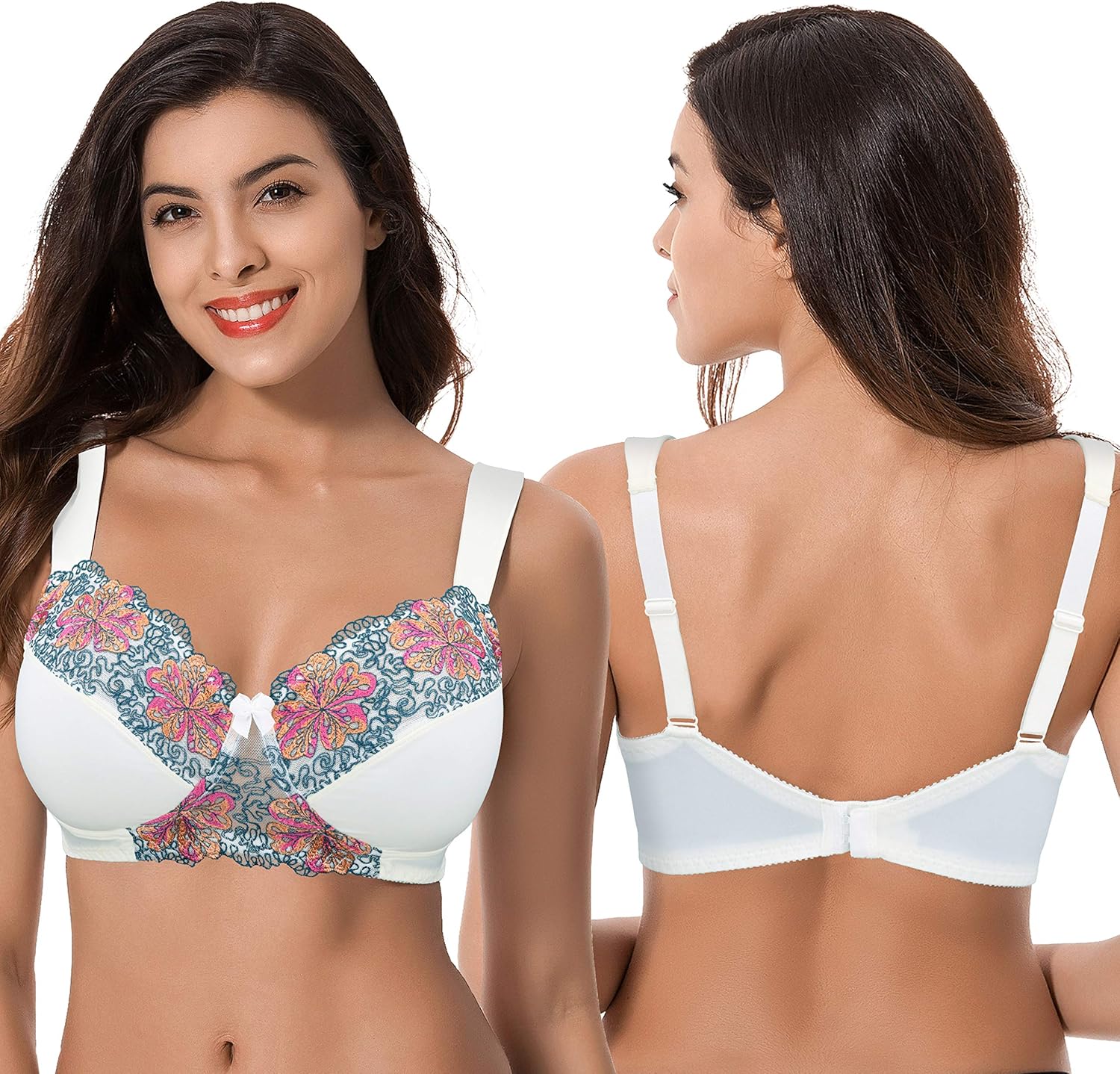 Curve Muse Women's Plus Size Minimizer Wireless Unlined Bra with Embroidery Lace at  Women’s Clothing store