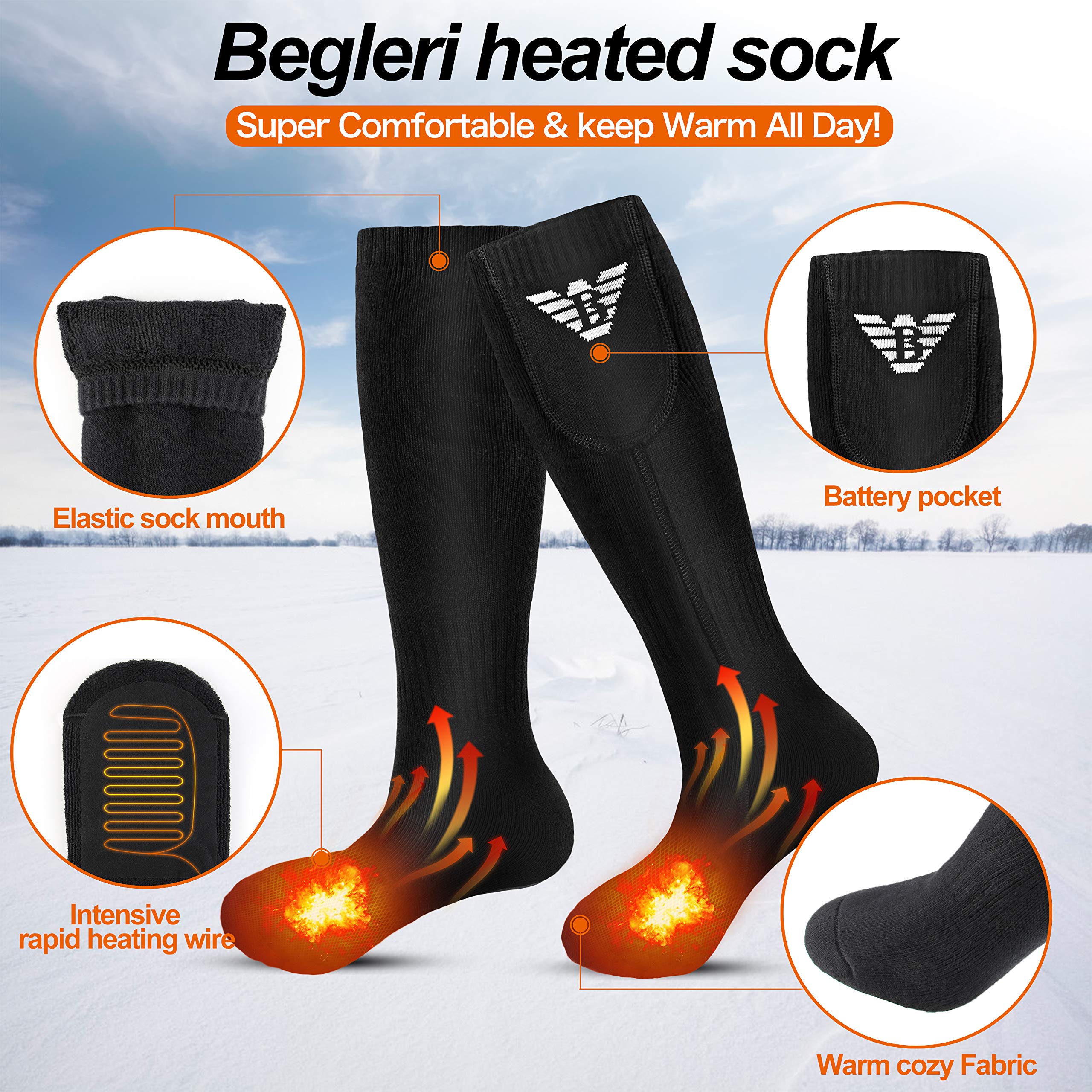 NiUB5 Heated Socks for Men & Women,Electric Heated Socks,Battery Heated Socks for Camping/Fishing/Cycling/Motorcycling/Skiing