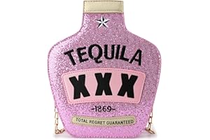 QiMing Tequila Bottle Shaped Laser Shoulder Handbags,Pu Crossbody Purse for women