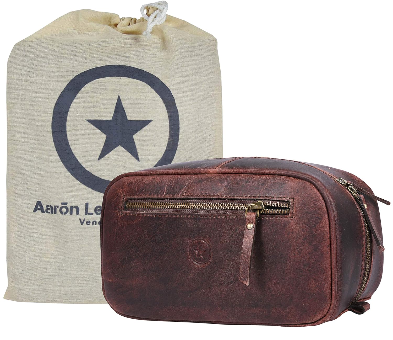 Aaron Leather Goods Hanging Leather Toiletry Bag for Men