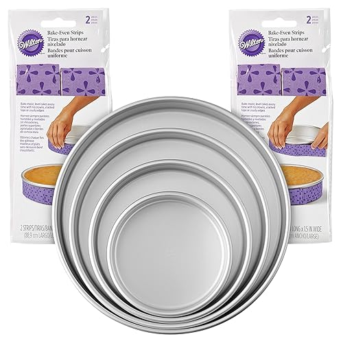 Wilton Bake-Even Strips and Round Cake Pan Set, 8-Piece 6, 8, 10