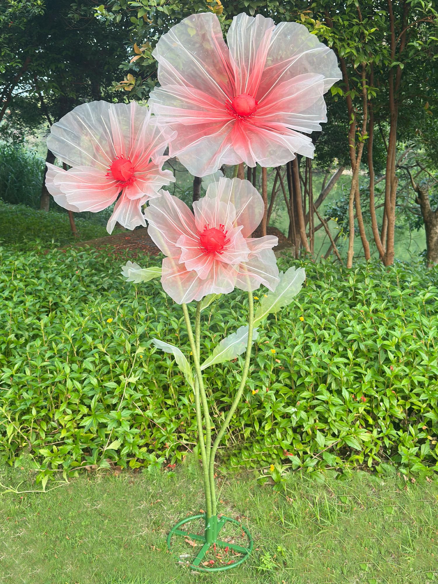 Photo 1 of Jxcnkiy Giant Flowers Decorations, Large Wedding Artificial Silk Flower with Standing Base for Valentine Reception Banquet Outdoor Ceremony Party Church Floral Backdrop 3pc (Red)