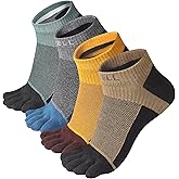VWELL Toe Socks for Men Women Running Ankle Cotton Five Fingers Design Low Cut Athletic 4 Pairs Size 8-11