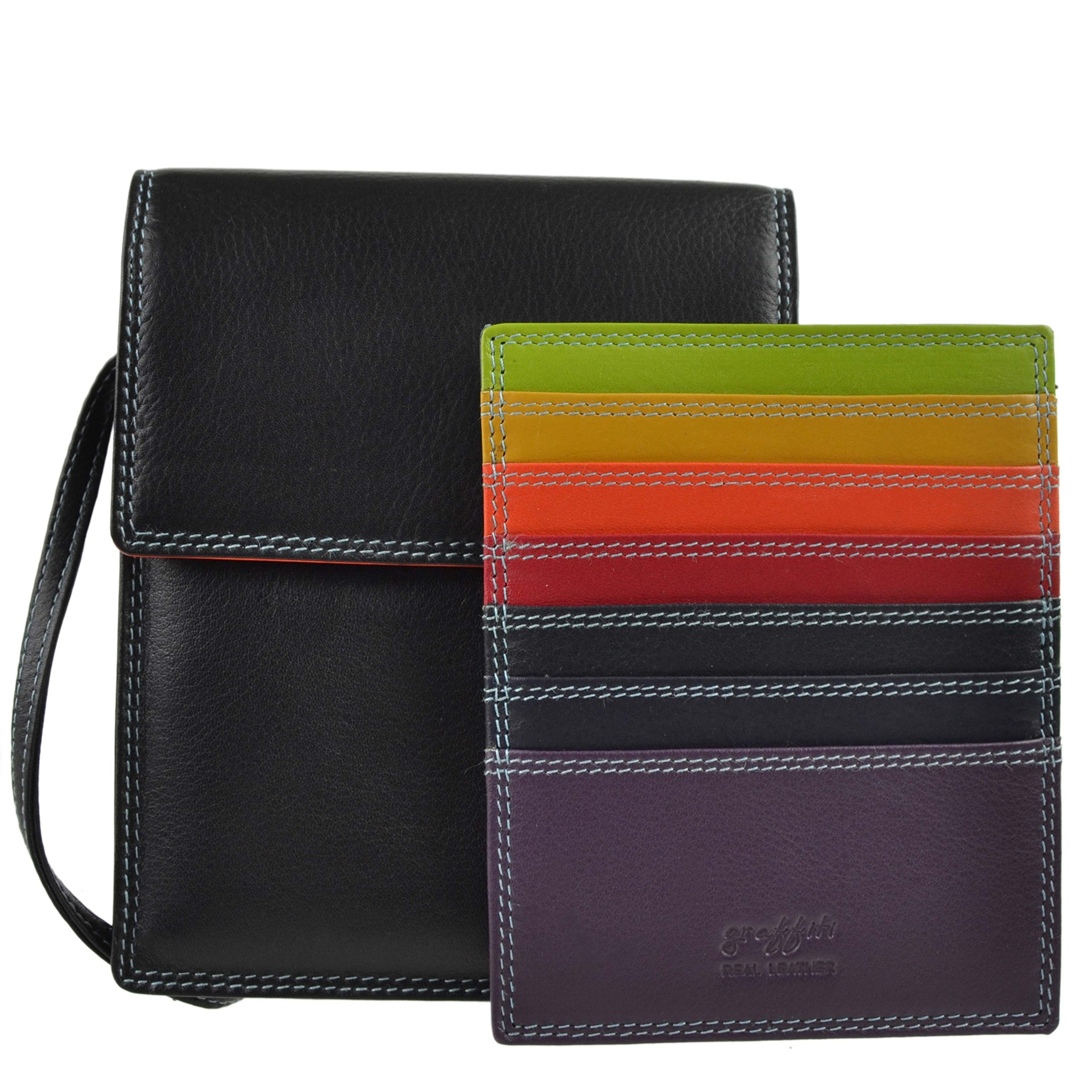 Ladies Leather Neck Purse/Cross Body BAG by Golunski Graffiti Gift Boxed (Black/Tropical)