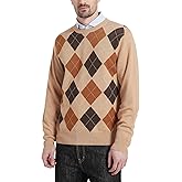 Kallspin Men's Wool Blend Crewneck Sweater Argyle Long Sleeve Pullover Sweater for Casual Or Dressy Wear