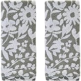 SKL Home Bedford Floral 100% Cotton Premium 2-Piece Hand Towel Set, 600 GSM, Soft & Absorbent, Reversible Jacquard, Decorative for Bath/Kitchen/Bar & Gift, Sage