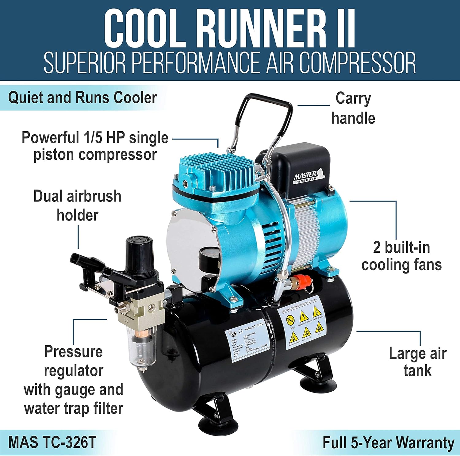 Master Airbrush Cool Runner II Dual Fan Air Tank Compressor System Deluxe Kit with Gravity Feed Airbrush, 24 Color Acrylic Paint Artist Set, Hose, Holder, Cleaning Pot, Mixing Cups Sticks How-To Guide: Home & Kitchen