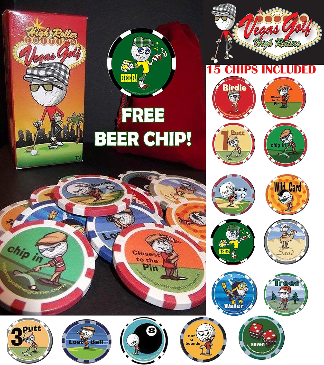 Vegas Golf High Roller Edition Now With 15 Chips Now Includes A Free Beer Chip Sports Outdoors Amazon Com