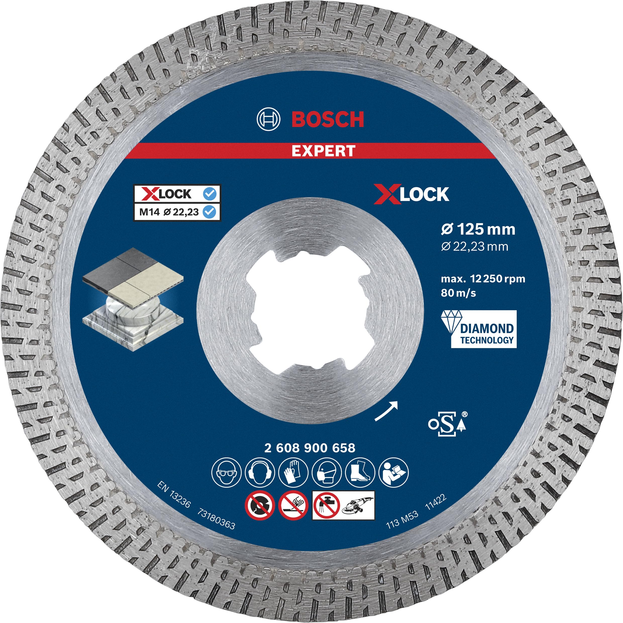 Bosch 1x EXPERT HardCeramic X-LOCK Diamond Cutting Disc (for Hard tiles, Hard stone, Ø 125 mm, Professional Accessory Small Angle Grinder) — image 1