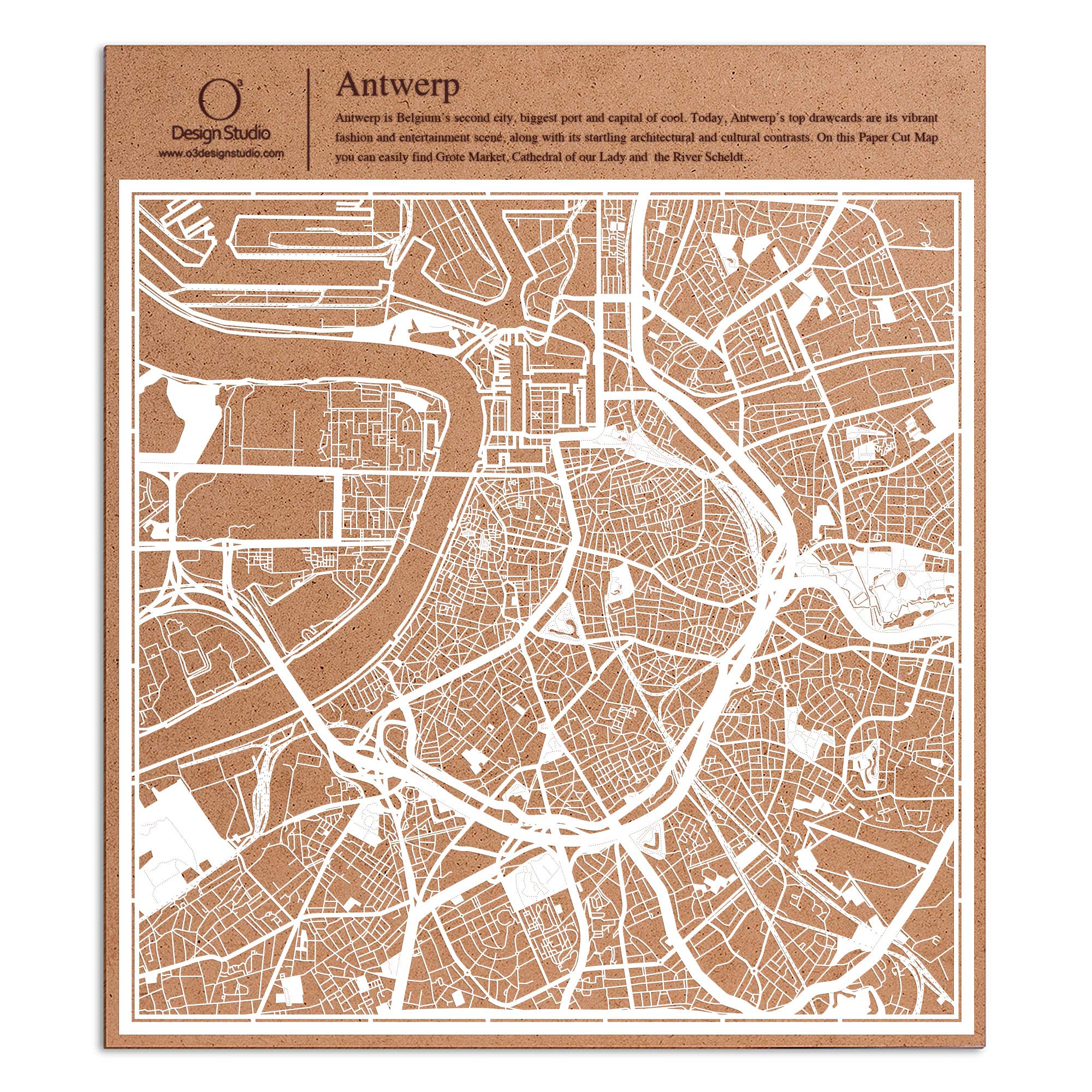 Antwerp Paper Cut Map White 30x30 cm Paper Art — image 1