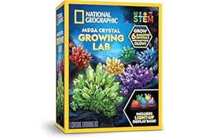 National Geographic Mega Crystal Growing Kit for Kids- Grow 6 Crystals with Light-Up Stand, Science Gifts for Kids 8-12, Crys