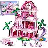 Dream Girls House Building Sets Compatible with Lego Friends, 4-Story Pink Villa Building Blocks Toys with Pull-Out Floors, Creative Birthday Gift for Girls Ages 8-12