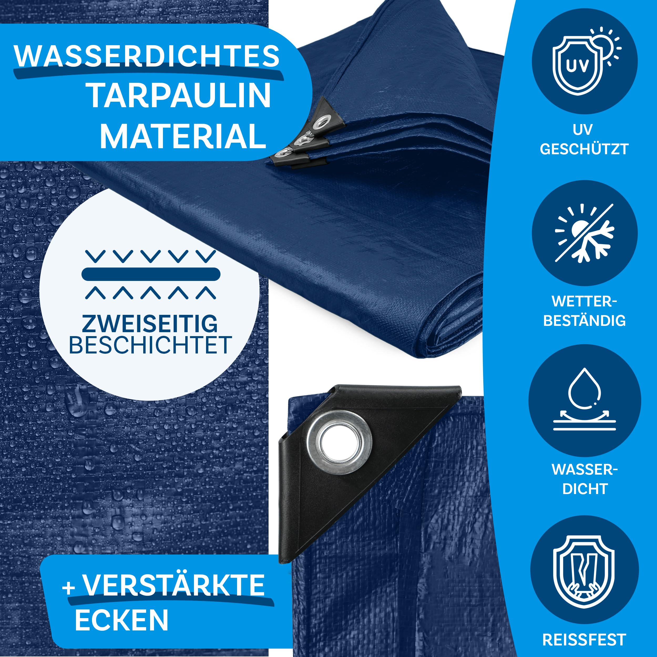 Floordirekt Abdeckplane | Gewebeplane | Schutzplane | Bootsplane Zeltunterlage für Camping & Outdoor Garten wasserdichte Planemit Ösen Viele Größen & Farben 4x6m 24m² 140 g/m², Blau 2