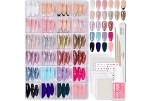 BEETLES GEL POLISH Beetles Press on Nails Kit 720Pcs 24 Colors, Press on Nails Short Almond Glossy Matte Glitter With Nail Glue & Nail Tabs Stickers, Natural Fit Lightweight Fake Nails Kit Art For Women Girls